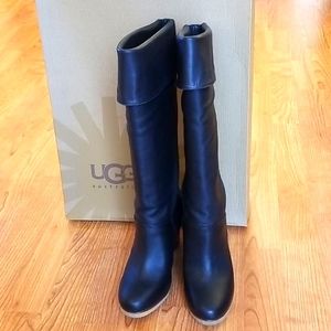 UGG cuffable long leather wedge boots